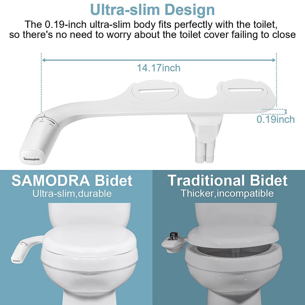 SAMODRA Ultra-Slim Bidet Attachment – Dual Nozzle & Adjustable Water P ...